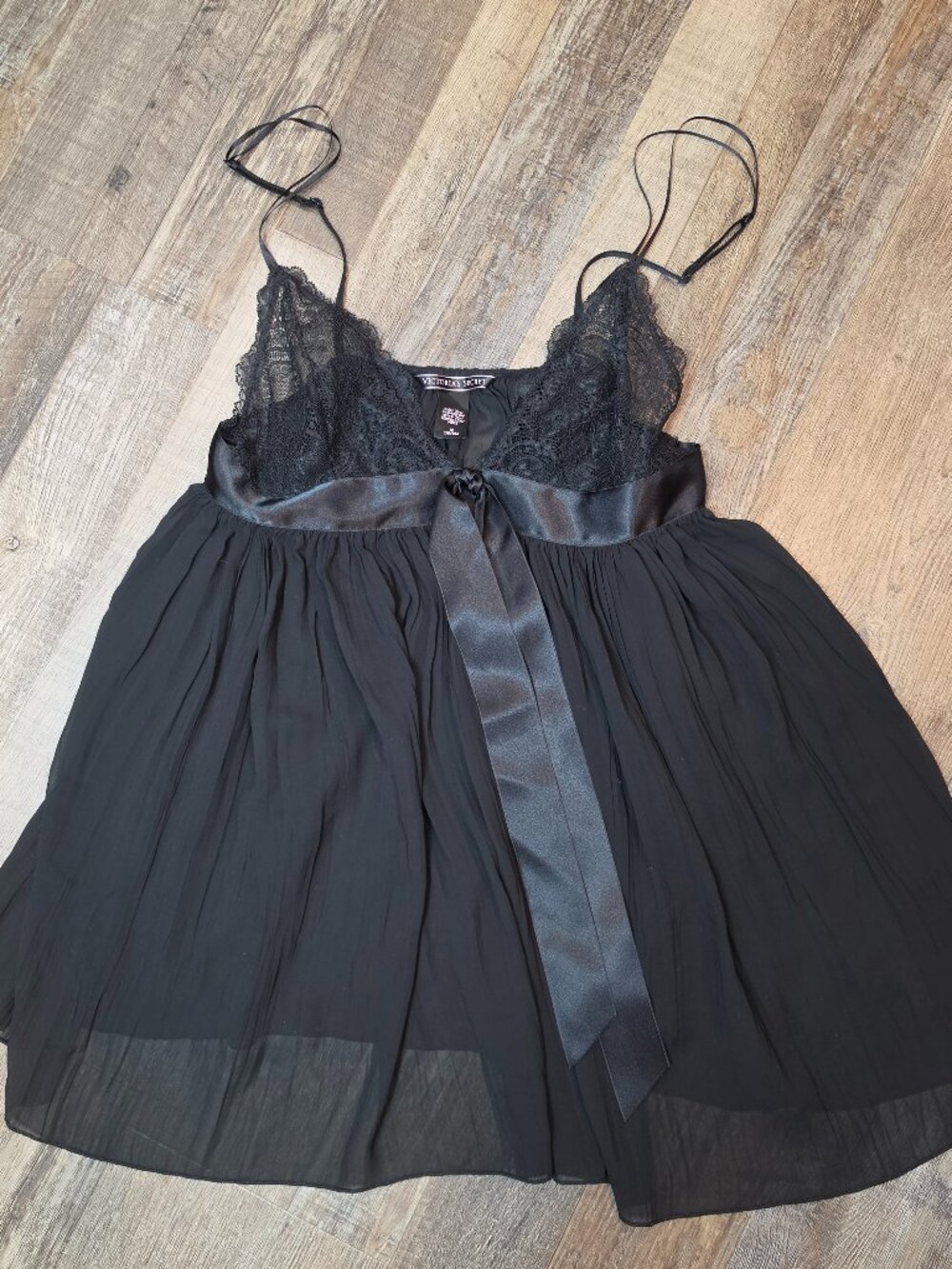 Victoria's Secret Black Lace Babydoll Slip Dress Medium Lingerie Nightgown
